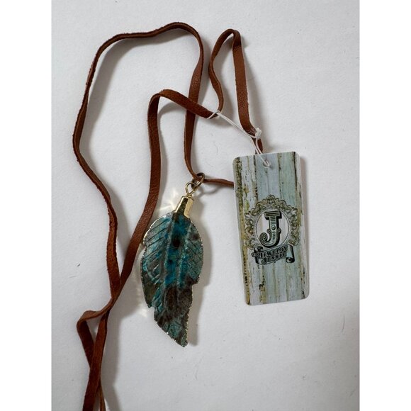 Turquoise Leaf Pendant Necklace With Leather Cord By The Jewelry Junkie - Picture 11 of 13